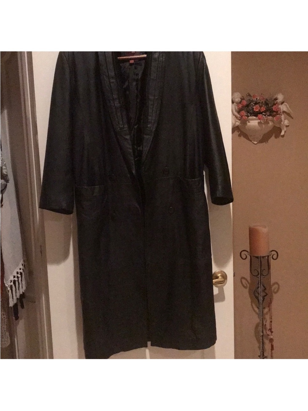 Classic Black Leather Long Coat - Women's Jacket